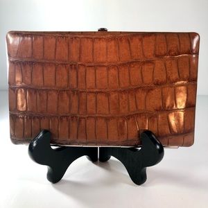 Abas Cache Leather Embossed Alligator Print wallet clutch Cognac W/ silver